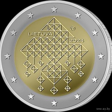 2 евро 2024 Литва Литовские соломенные садыUNC из ролла