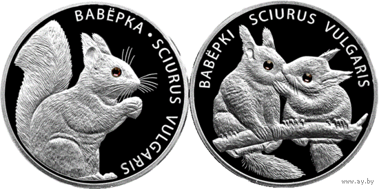 Вавёрка (Белка); Вавёркі (Белки). Срэбра. 20 рублёў. Ахова навакольнага асяроддзя (Защита окружающей среды) - 2 манеты