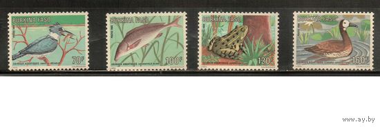 Буркина-Фасо-1988(Мих.1186-1189) ,** ,  Морская  Фауна ,Рыбы, Птицы(полная серия)