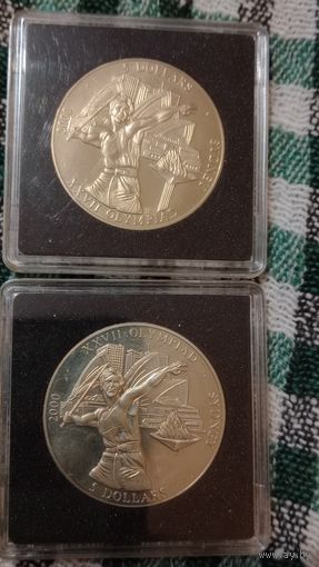 Либерия 5 долларов 2000 Олимпийские игры 2 шт. разные