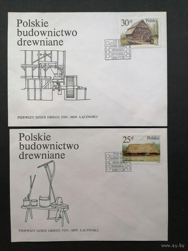 Польша 1986 Шесть КПД с полной серией марок "Архитектурные памятники деревянного строительства Польши" (спецгашение) Mi.3060-3065 каталог 3.50 евро