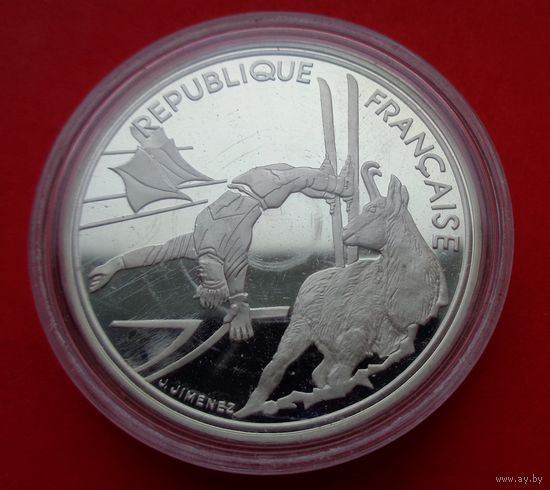 Франция 100 франков 1990 XVI зимние Олимпийские Игры, Альбервиль 1992 - Фристайл! Серебро 900 пробы 22,2 грамм 0,642 унции! ОБМЕН!