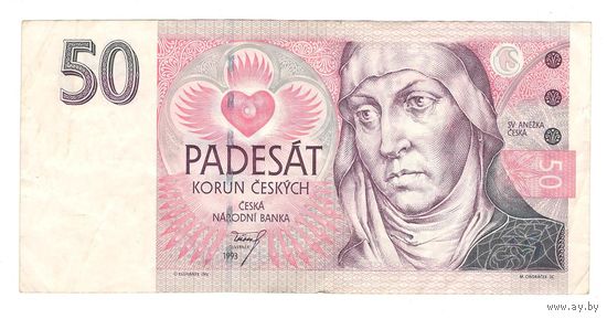 Чехия 50 крон 1993 года. Состояние XF!