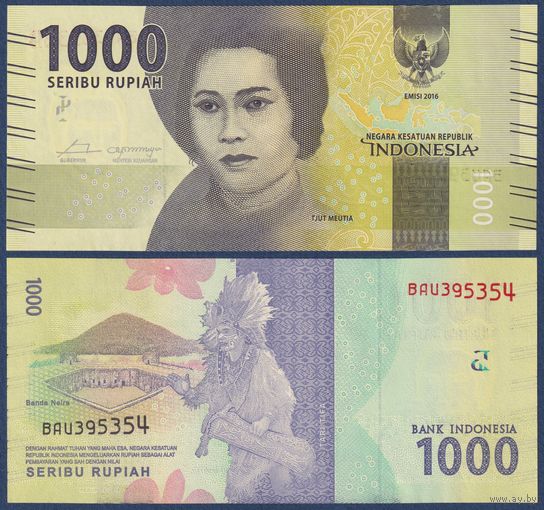 Индонезия, 1000 рупий 2016 г., P-154a (BAU, национальная героиня Кут Меутия), UNC