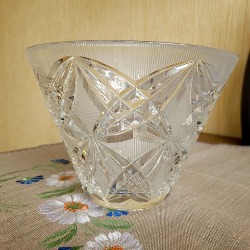 Ваза для фруктов "Кружево", хрусталь, алмазная грань, Дятьковский ХЗ.