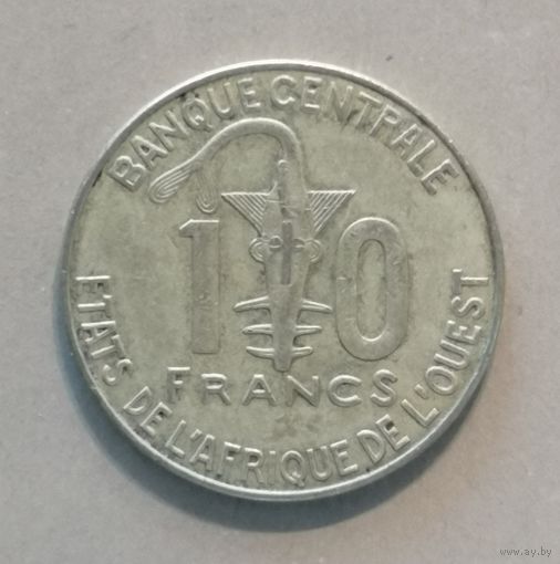 Западная Африка (ВСЕАО) 10 франков, 2017 г., КМ# 10