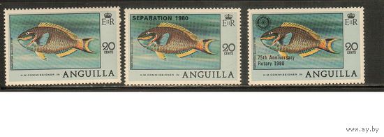 Ангилья-1978-1980(Мих.302,387,410) , **    ,  Морская фауна, Рыбы, Надп.(все 3 варианта)