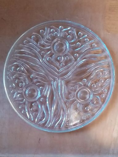Блюдо 30 см на ножках большое стеклянное СССР тортница