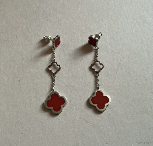 Серьги Клевер стиль Van Cliff Серебро Золото