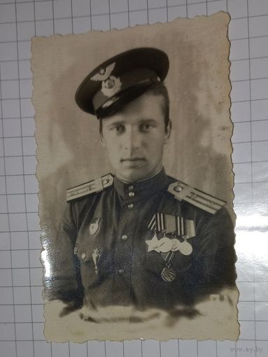 1945  ВОВ Красавец Портретное фото орден Славы и.награды подписано (Алб)