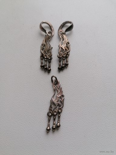 Серьги и кулон шикарного дизайна - Птица Феникс, эксклюзивный гарнитур, серебро 925 пр торги с Рубля