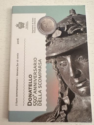 Сан-Марино 2 евро. 2016 год. "550 лет со дня смерти Донателло". UNC Буклет. Блистер.