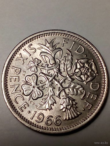 6 пенсов Великобритания 1966 год