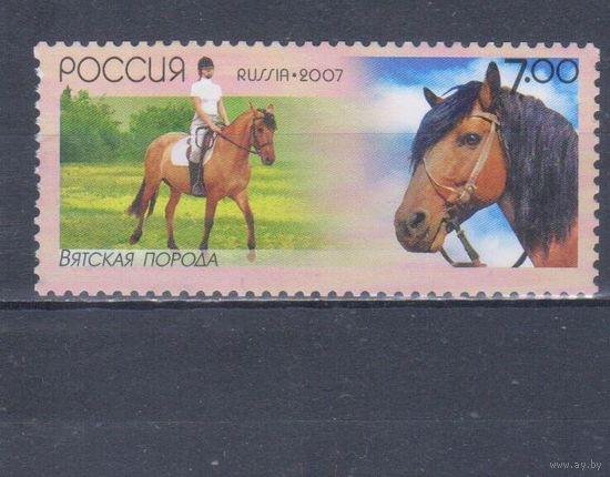 [1633] Россия 2007. Всадница.Лошади на почтовых марках. БЕЗ КЛЕЯ.