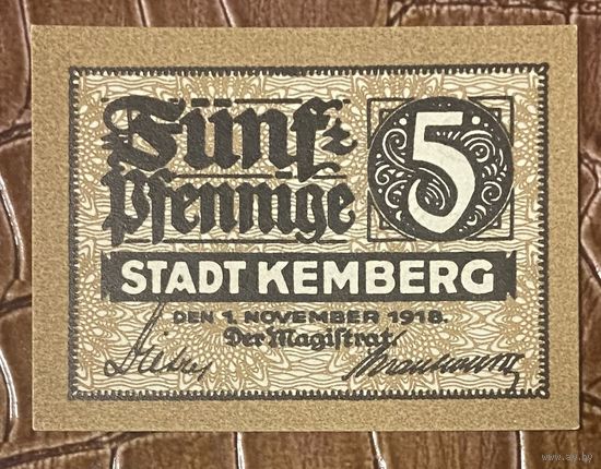 Нотгельд 5 пфеннигов 1918 год. Кемберг. Веймарская республика