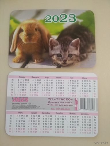 Карманный календарик . Котик и кролик. 2023 год