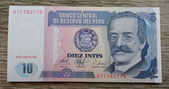 Werty71 Перу 10 инти 1987 UNC Банкнота Абориген с чудо лопатой копает землю
