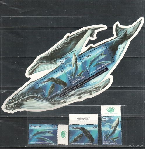 Вануату-2001,(Мих.1138-1140, Бл.41) ** , Морская фауна, Киты(полная серия)
