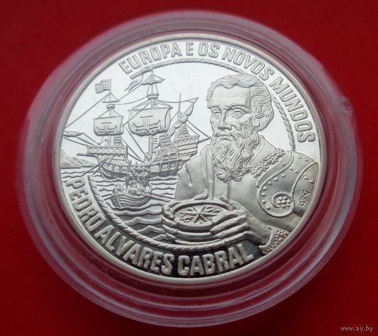 25 экю 1996 Португалия! Европа и Новый Свет Педру Алвариш Кабрал! Серебро 925 пробы 28 грамм 0,833 унции! ОБМЕН!