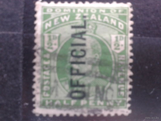 Новая Зеландия,1915. Стандарт. Король Георг V, надпечатка. 1/2d. Зуб. 14:15