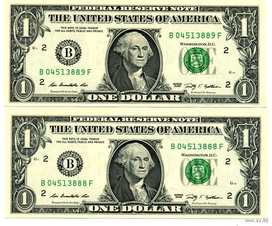 1 доллар 2009 B 2 номера подряд