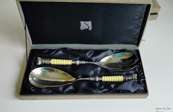 Набор для салата. 1970-е Медь, серебрение.