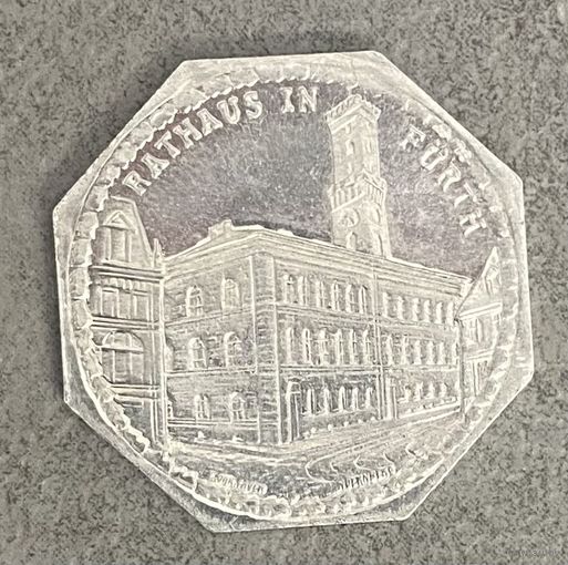 Германия Нюрнберг нотгельд 20 пфеннигов 1921 "Ратуша в Фюрте" трамвайный жетон