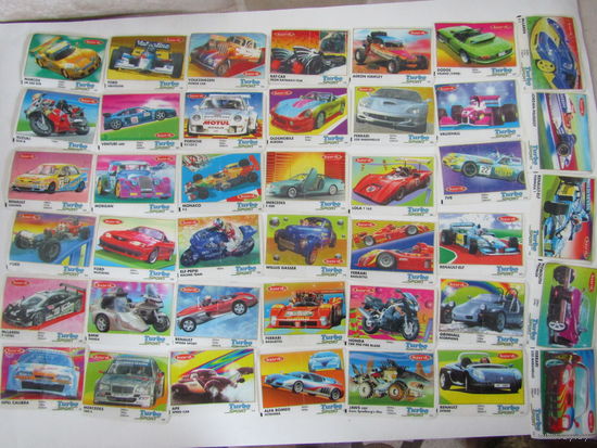 С рубля. Вкладыши и обёртки от жвачек Turbo sport (Турбо спорт). 41 шт.