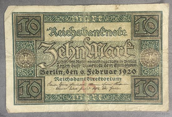 Банкнота 10 марок 1920 год. Веймарская республика
