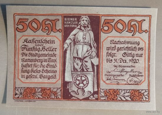 Германия, нотгельды, 75 пфеннигов 1920 год, Раттенберг в Тироле ( Rattenberg in Tirol)