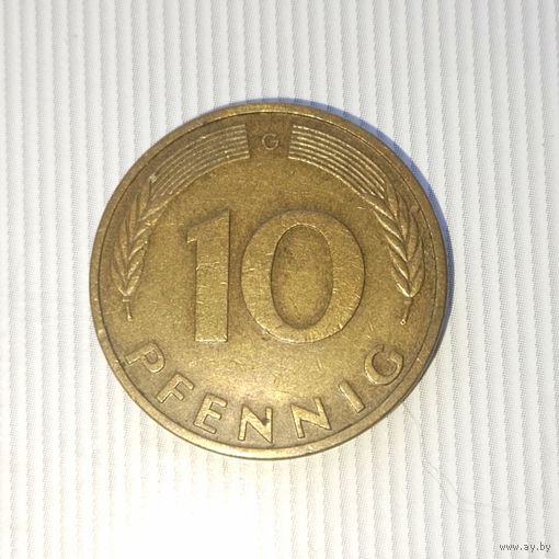 10 пфеннигов 1982 года(G) Федеративная республика. Шикарная родная жёлто-золотистая патина!