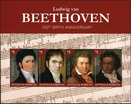 2020 Антигуа и Барбуда 5856-5859KL 250 лет Людвигу ван Бетховену 18,00 евро