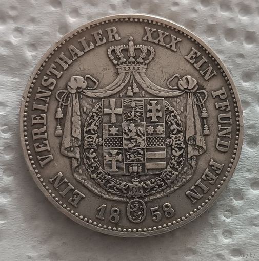 Гессен 1 союзный талер 1858 под бюстом CP Тираж 62.000