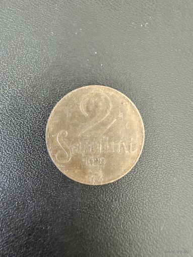 2 сантима 1928 года. Хорошее состояние. С 1 рубля