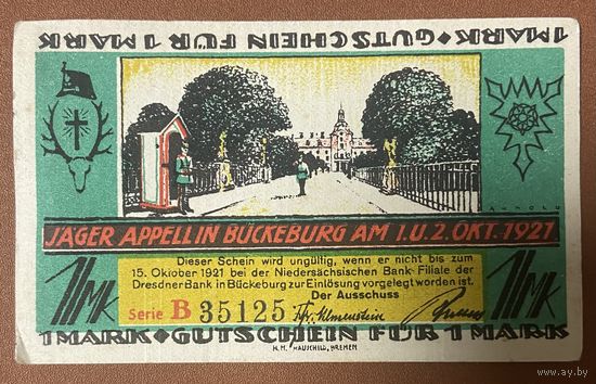 Нотгельд 1 марка 1921 год. Бюккебург . Веймарская республика