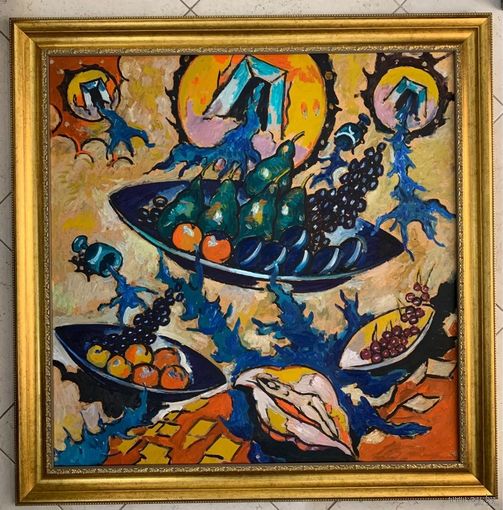 Кищенко А.М."Натюрморт в пространстве", размер с рамой 120х120 см., 97,5х97,5 см. ДВП, масло.