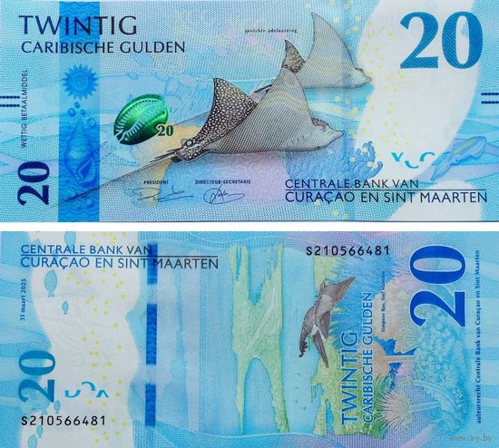 Кюрасао и Синт-Мартен 20 гульденов 2025 год UNC    НОВИНКА