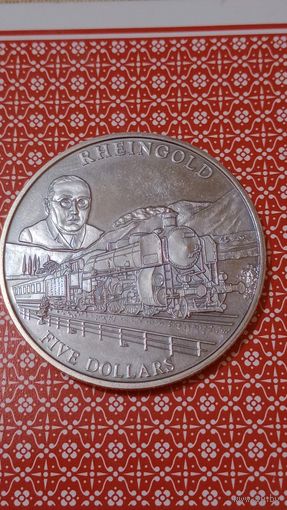Либерия 5 долларов 2001 Рейнгольд паровоз