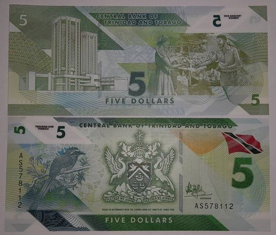 Тринидад и Тобаго 5 долларов 2020 года UNC полимерная