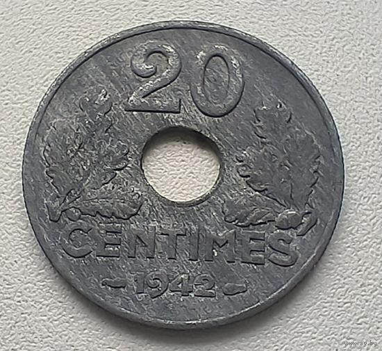 Франция 20 сантимов, 1942.  1-8-8