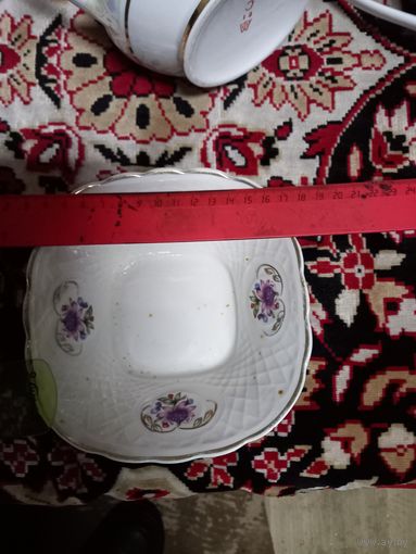 Тарелка салатник квадратная фарфор Коростень СССР малая