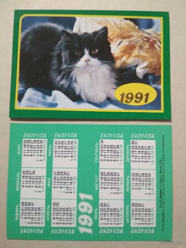 Карманный календарик. Котик. 1991 год