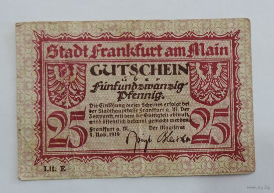 25 пфеннигов (нотгельды) 1919 г. Германия.