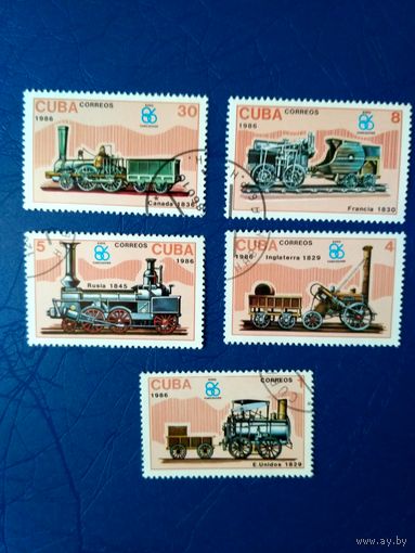 Куба. Локомотивы. Выставка. 5 марок из серии. 1986 (2)