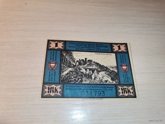 Нотгельд номиналом 1 марка , 1921 года, город Хессиш-Ольдендорф, Германия.