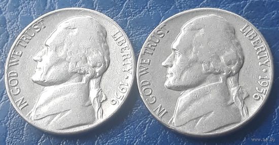 5 центов  1956 Р & D США Джеферсон 2 монеты