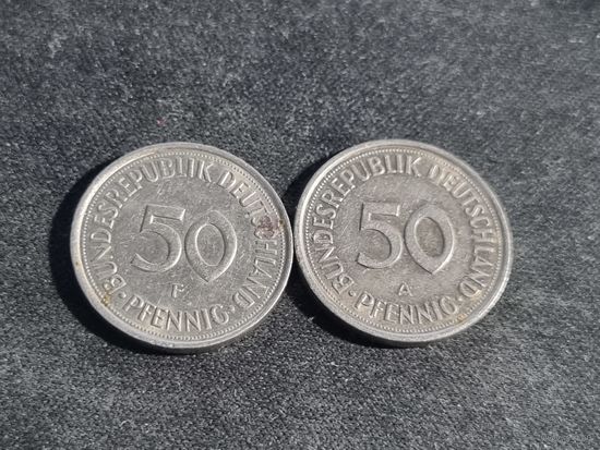 Германия (ФРГ) 50 пфеннигов 1992 лот 2 шт  F A