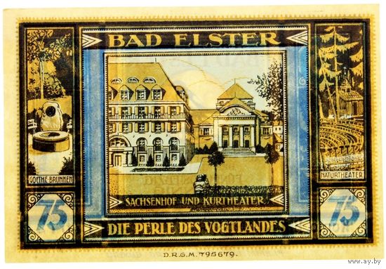РАСПРОДАЖА!!! - ГЕРМАНИЯ БАД-ЭЛЬСТЕР (САКСОНИЯ) 75 пфеннигов 1922 год - UNC!