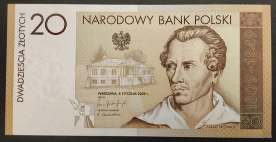 Польша. 2009г. Банкнота 20 злотых. В честь юбилея Юлиуша Словацкого.