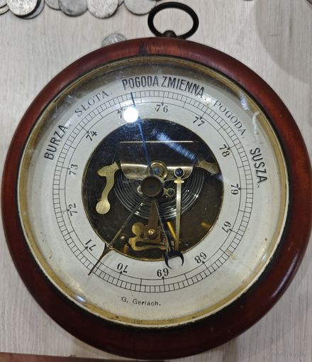Антикварный, Польский Барометр. Красное дерево, медь с позолотой. G. Gerlach 19 век
